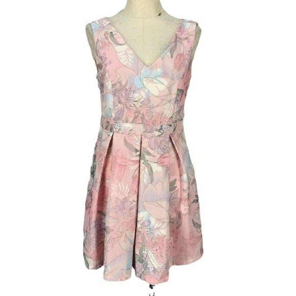 The Moon Woman's Pink Floral Peplum‎ Low Back Dress Size Medium